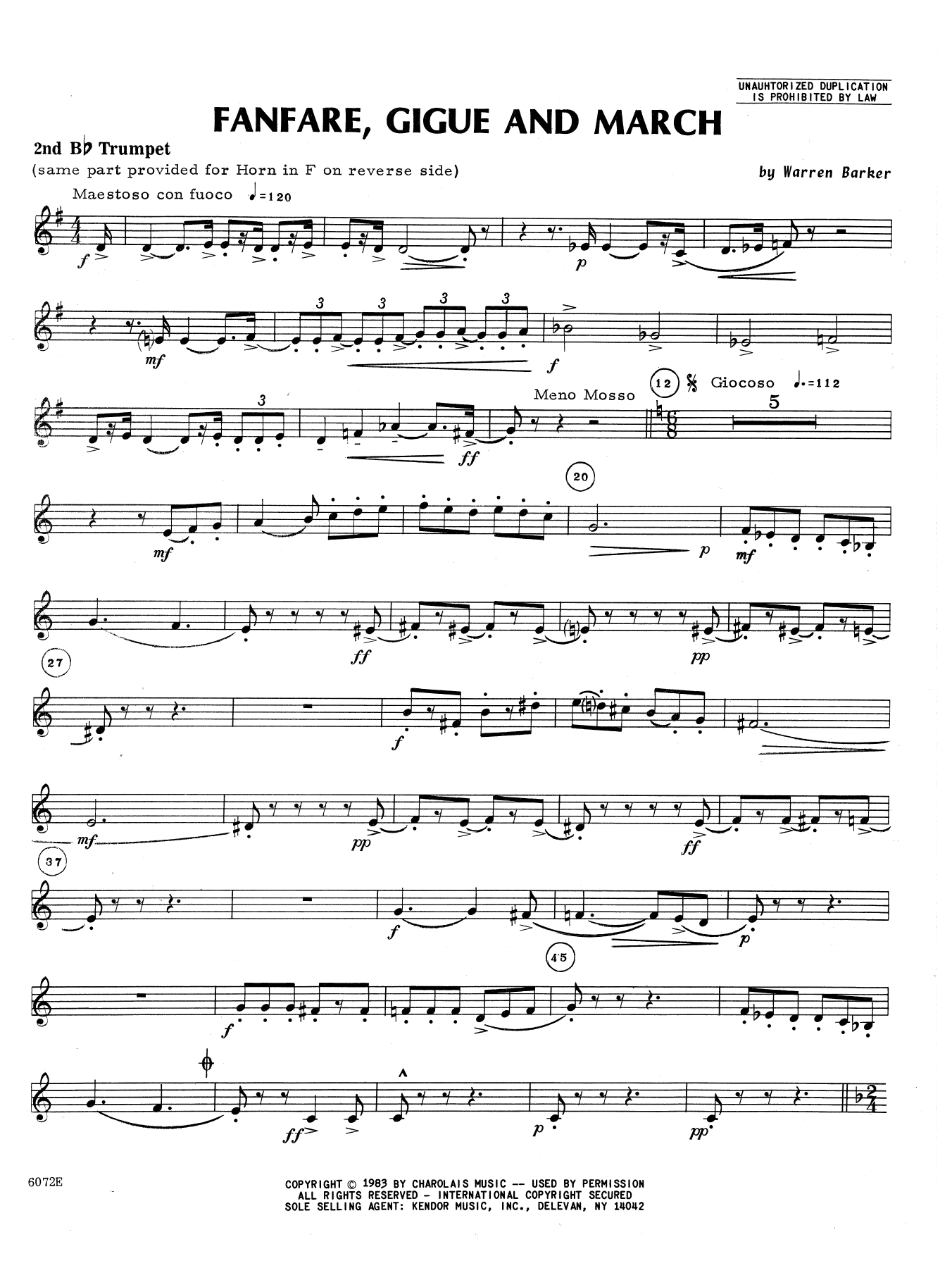 Download Barker Fanfare, Gigue And March - 2nd Bb Trump Sheet Music