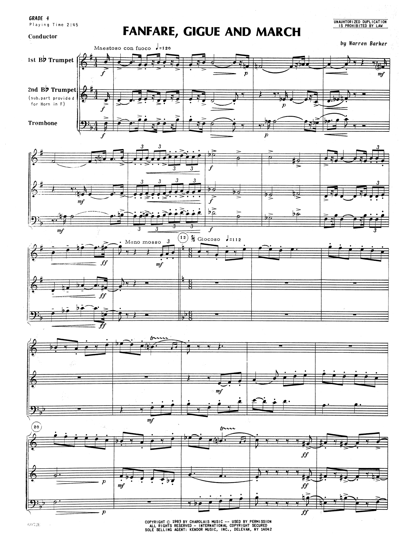 Download Barker Fanfare, Gigue And March - Full Score Sheet Music