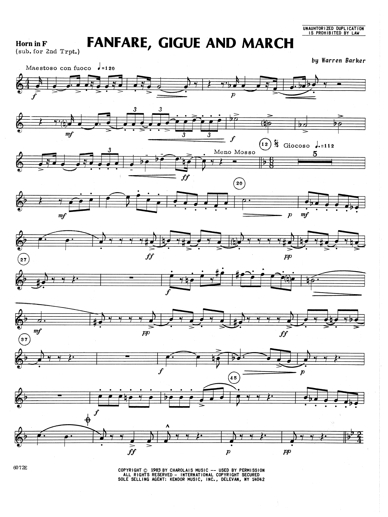 Download Barker Fanfare, Gigue And March - Horn in F Sheet Music