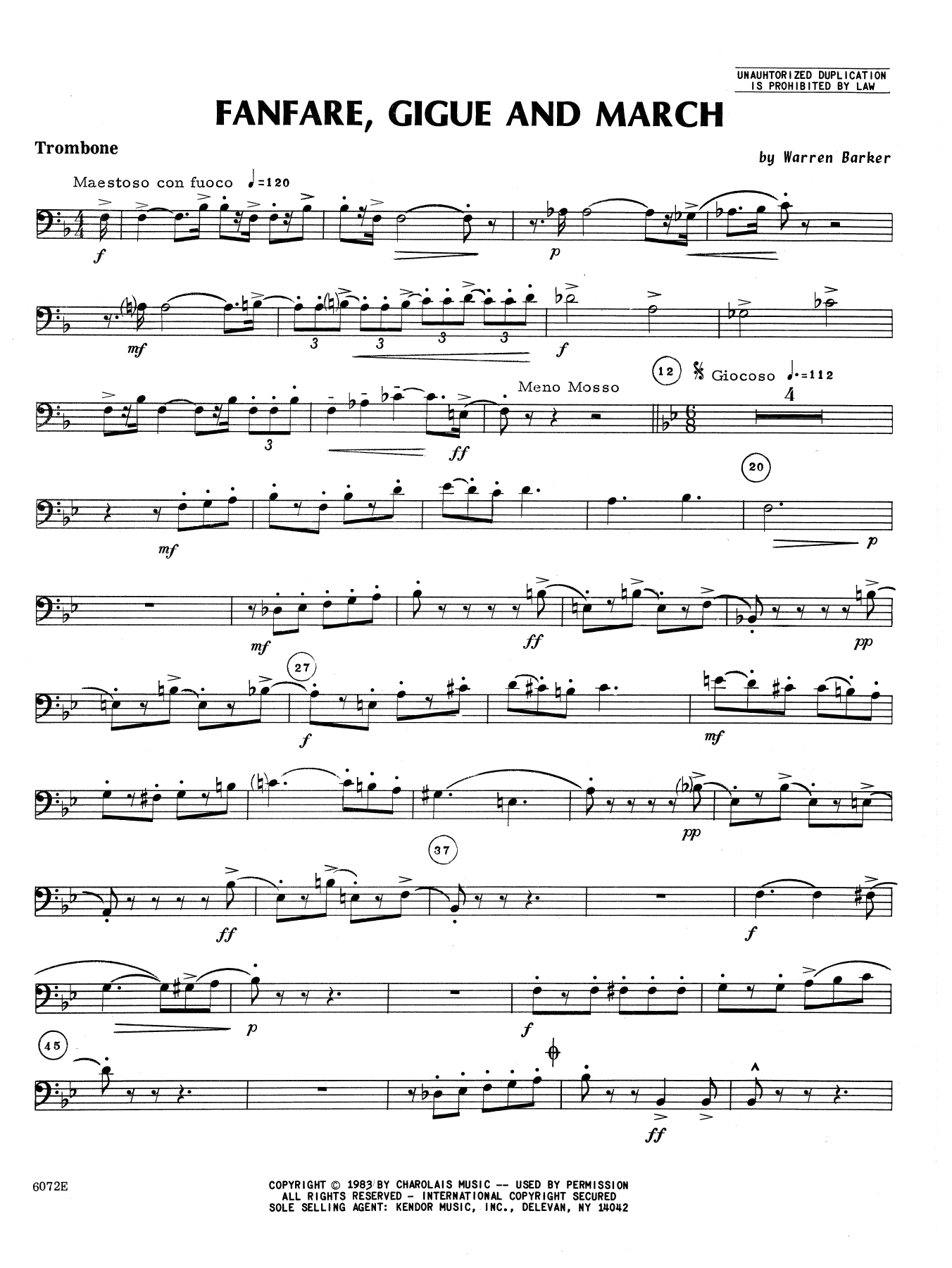 Download Barker Fanfare, Gigue And March - Trombone Sheet Music