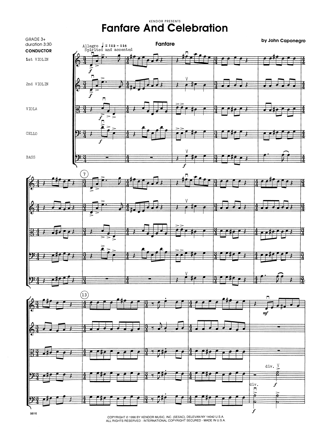 Download John Caponegro Fanfare and Celebration - Full Score Sheet Music