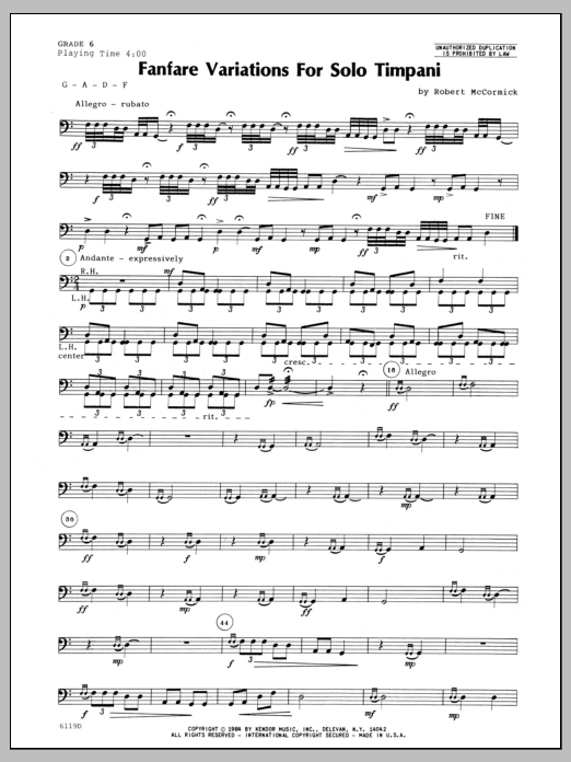 Download Mccormick Fanfare Variations For Solo Timpani Sheet Music