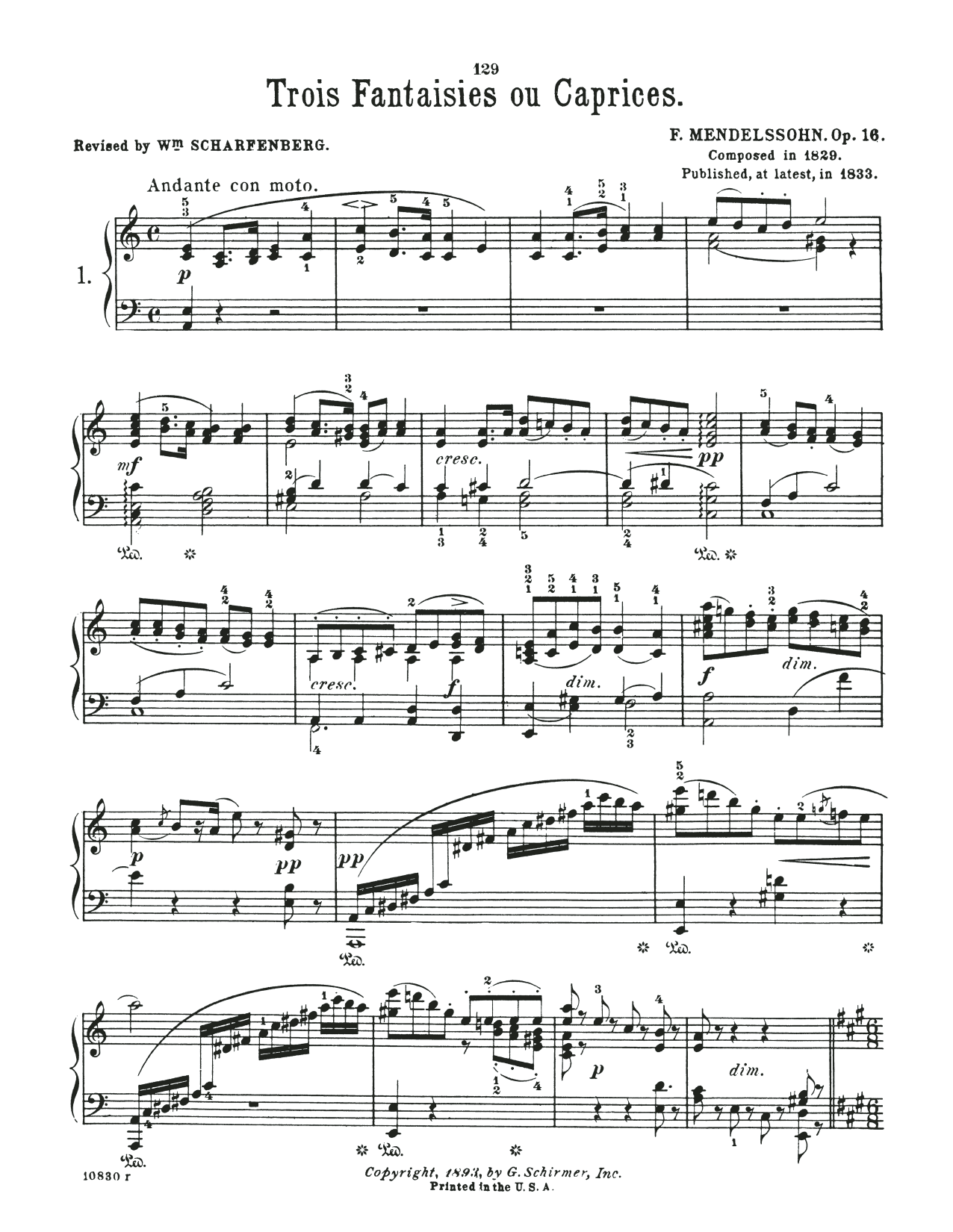 Download Felix Mendelssohn Fantasia In A Minor, Op. 16, No. 1 Sheet Music
