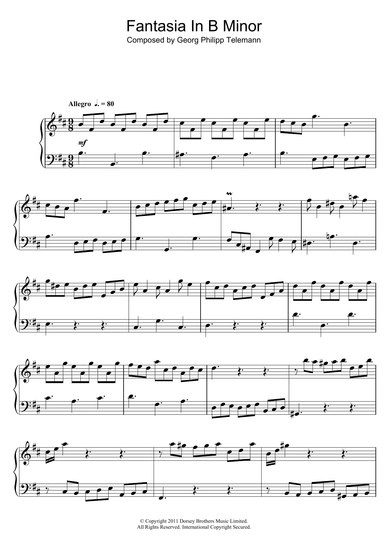 Download Georg Philipp Telemann Fantasia In B Minor Sheet Music