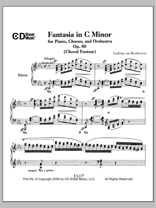 Download Ludwig van Beethoven Fantasia In C Minor For Piano, Chorus, Sheet Music