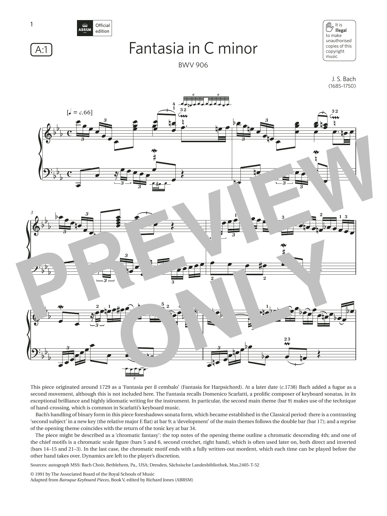 Download J. S. Bach Fantasia in C minor (Grade 8, list A1, Sheet Music