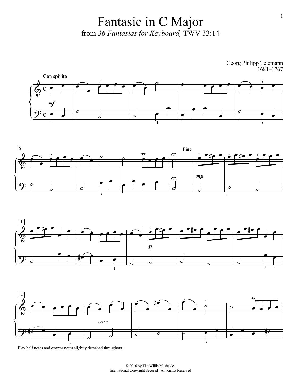 Download Georg Philipp Telemann Fantasie In C Major Sheet Music