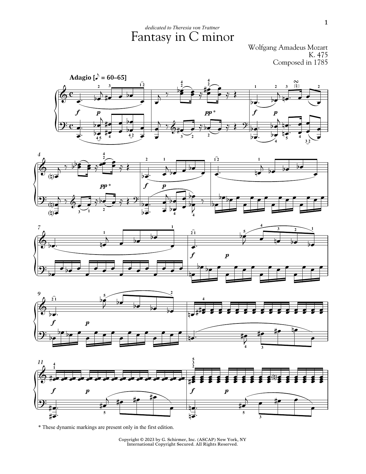 Wolfgang Amadeus Mozart Fantasie In C Minor, K. 475 sheet music notes printable PDF score