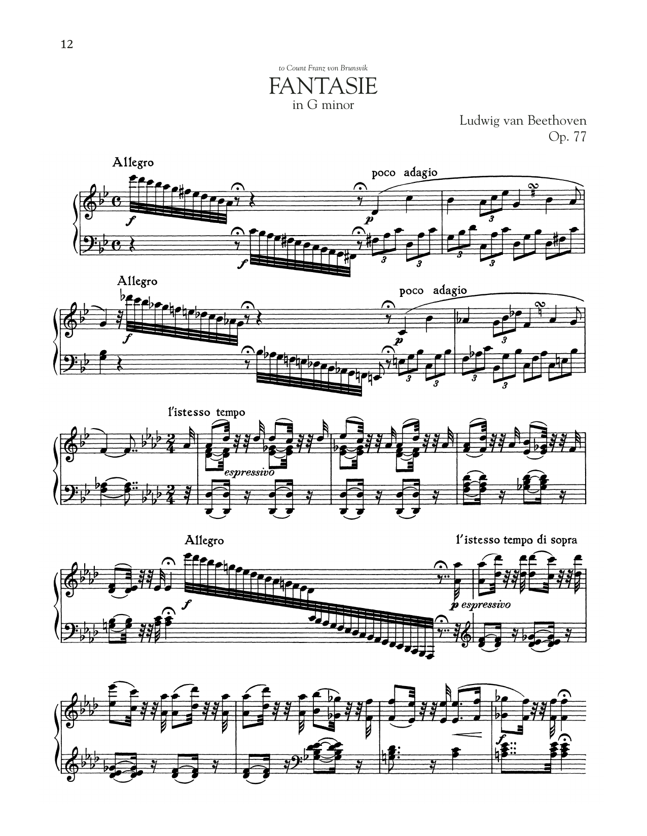 Download Ludwig van Beethoven Fantasie, Op. 77 Sheet Music