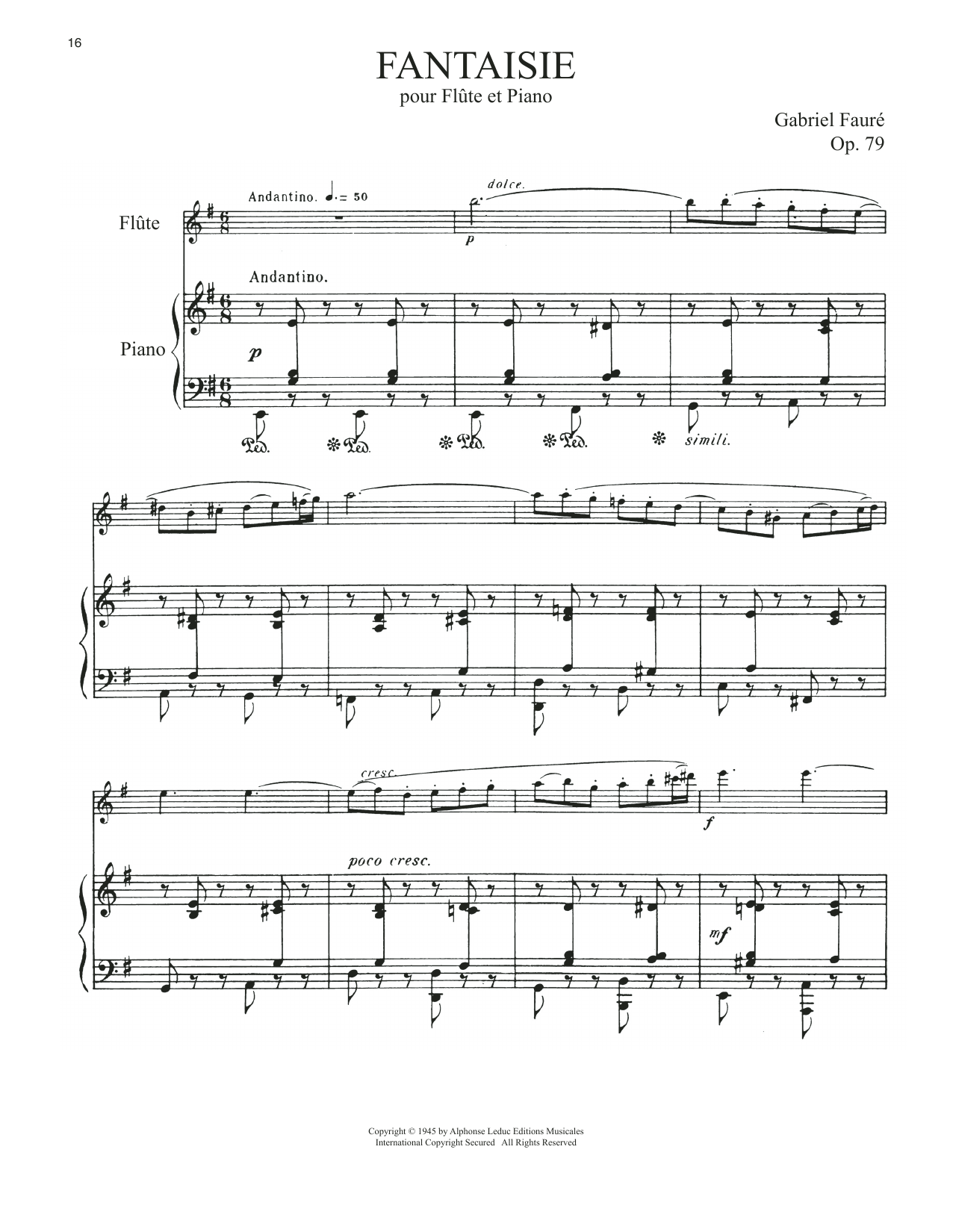 Download Gabriel Faure Fantasie, Op. 79 Sheet Music