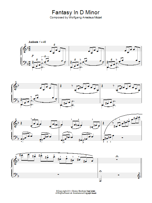 Download Wolfgang Amadeus Mozart Fantasy In D Minor (K397) Sheet Music