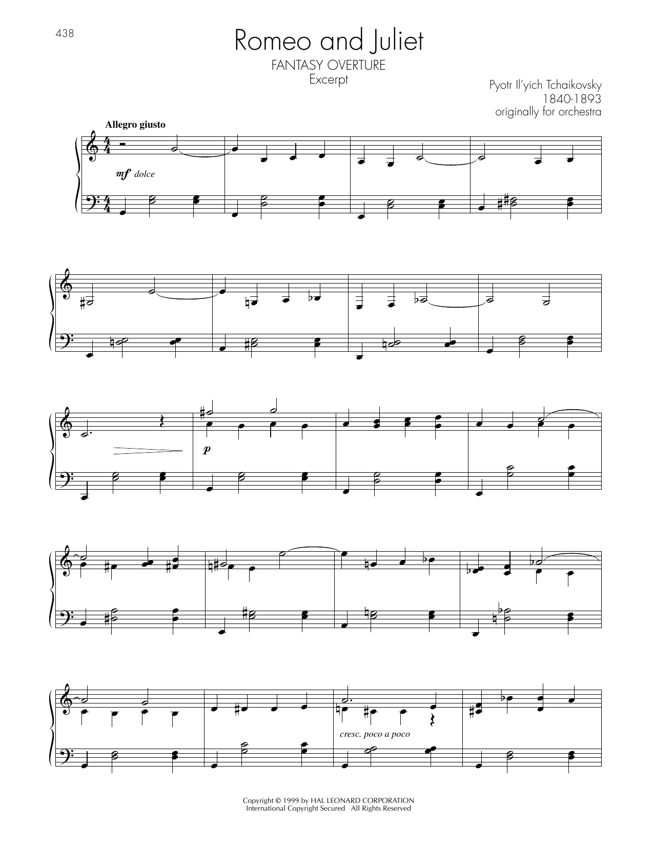 Pyotr Il'yich Tchaikovsky Fantasy Overture Excerpt sheet music notes printable PDF score