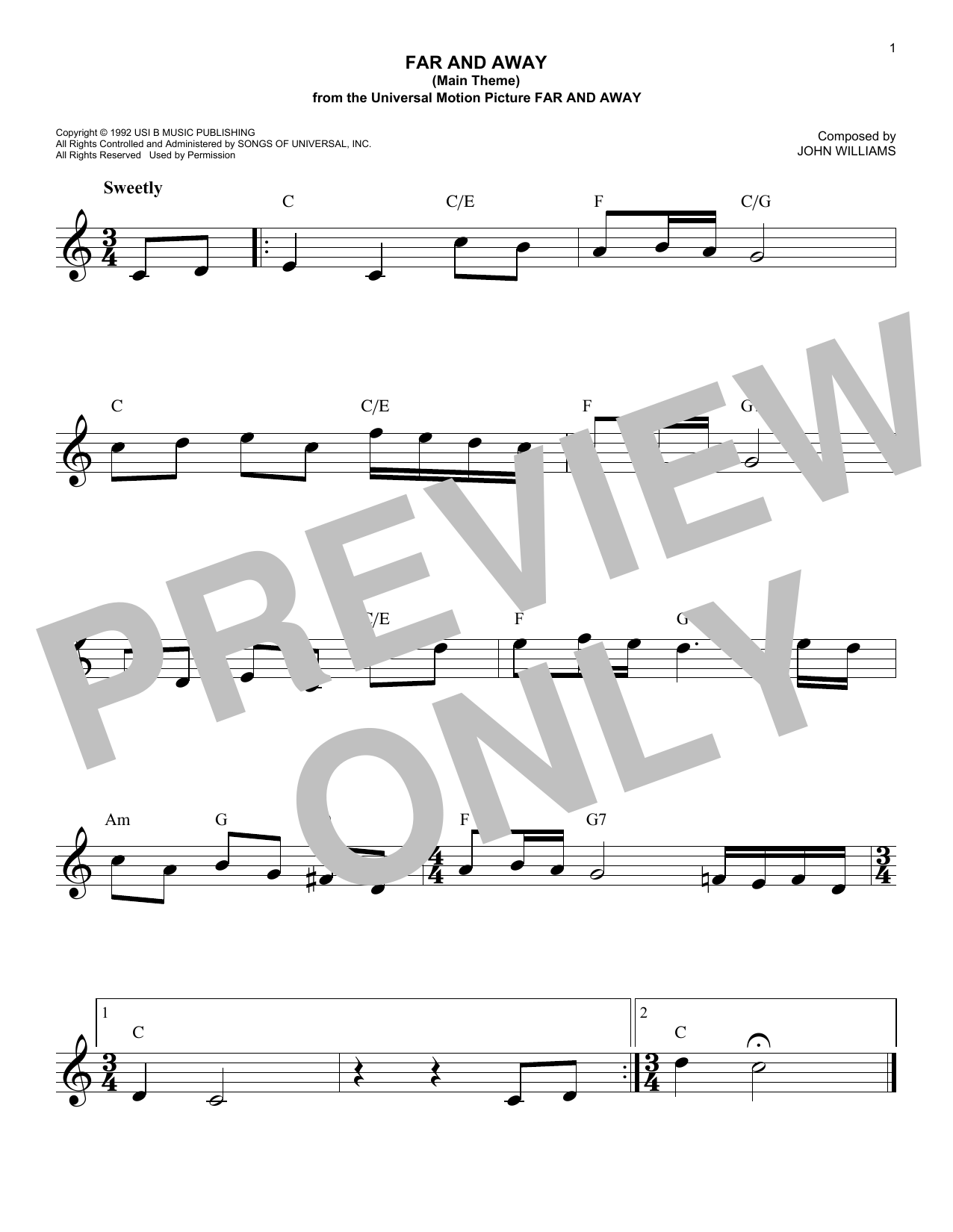 Download John Williams Far And Away (Main Theme) Sheet Music