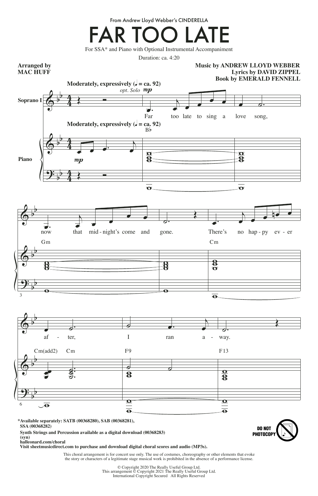 Download Andrew Lloyd Webber Far Too Late (from Cinderella) (arr. Ma Sheet Music