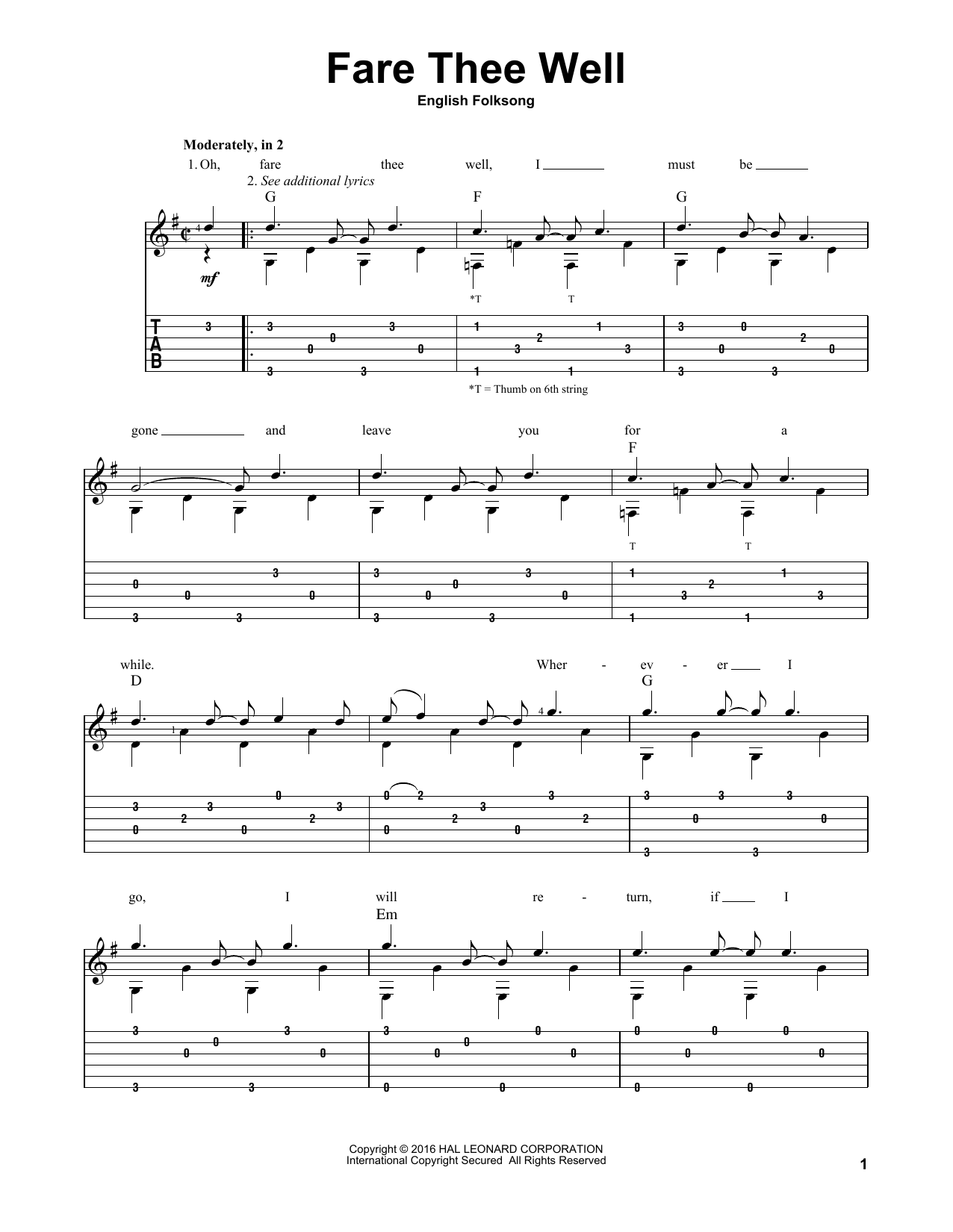 Download Traditional English Folksong Fare Thee Well Sheet Music