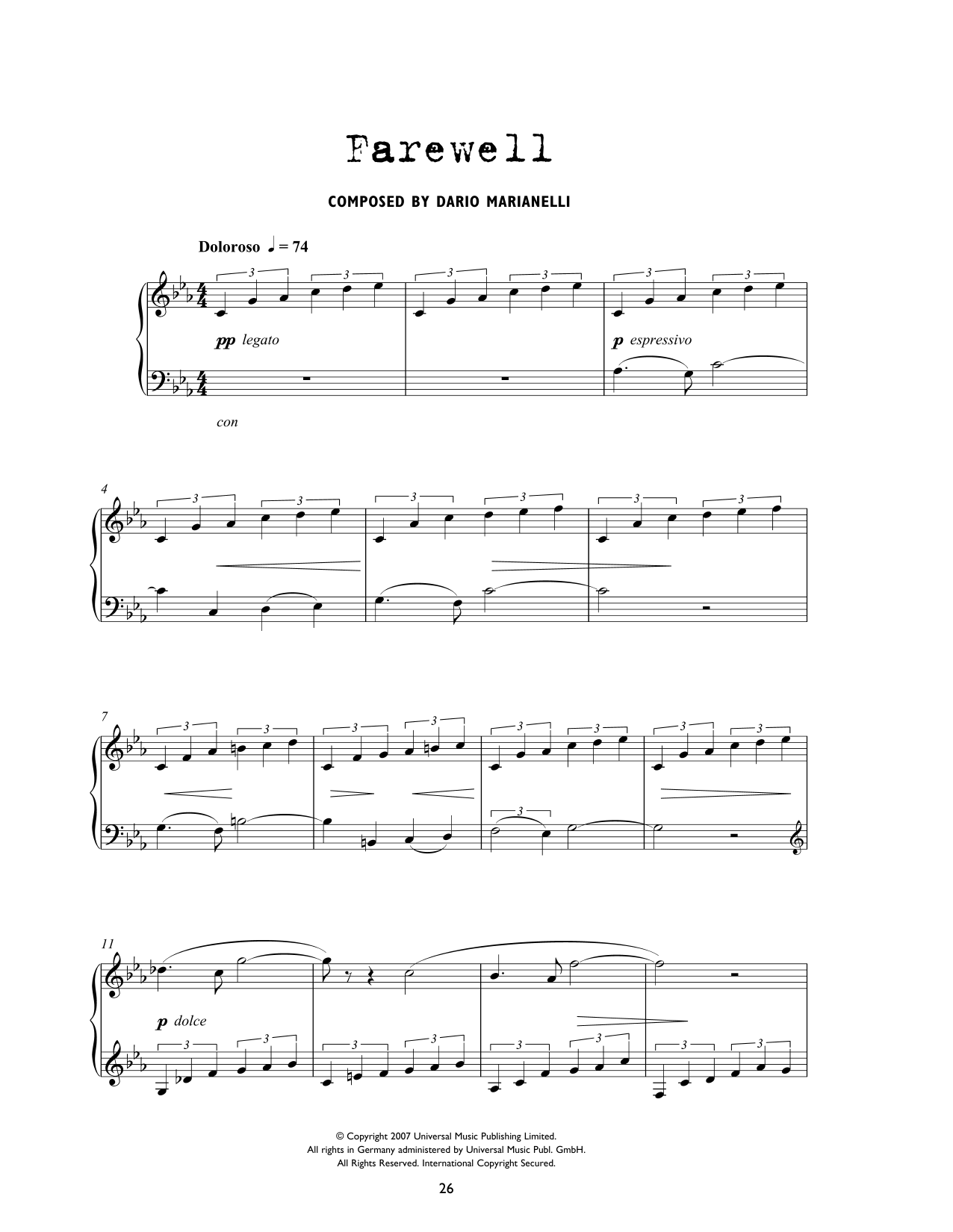 Download Dario Marianelli Farewell (from Atonement) Sheet Music