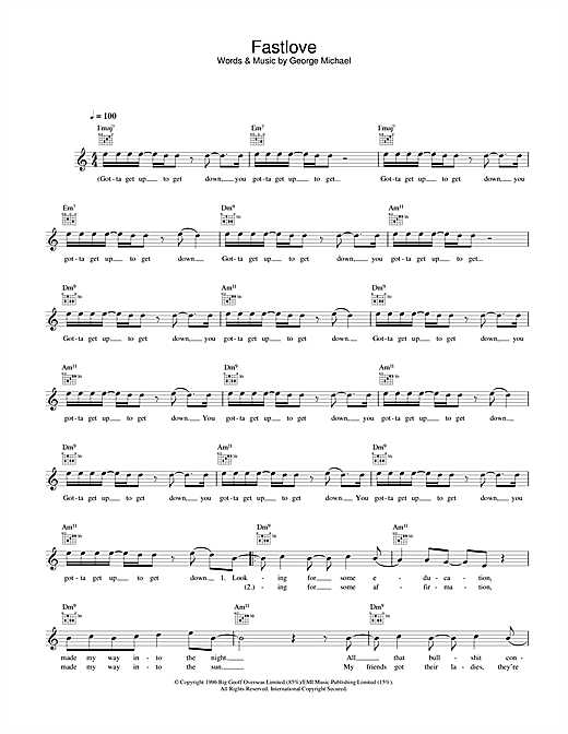 George Michael Fastlove sheet music notes printable PDF score