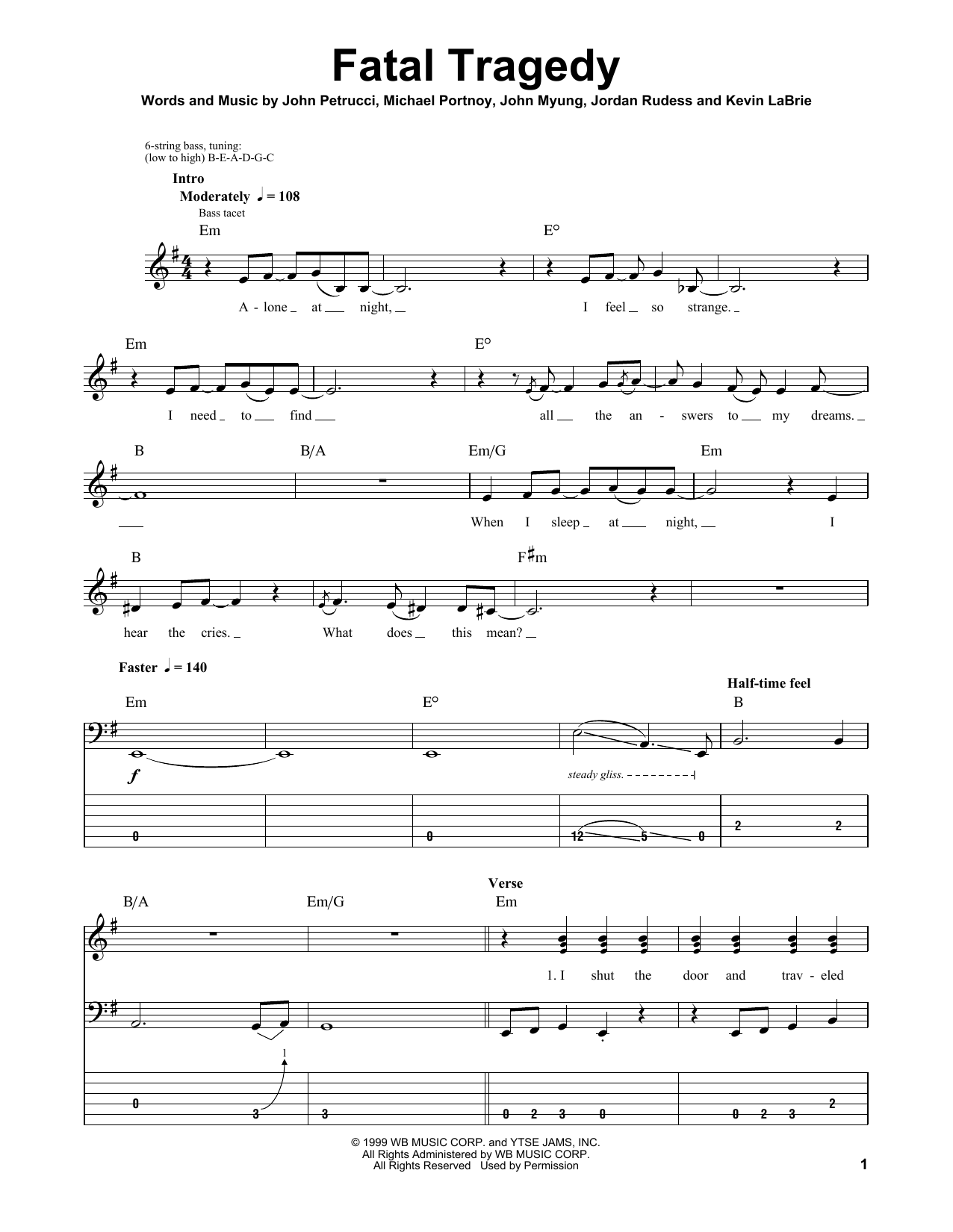 Download Dream Theater Fatal Tragedy Sheet Music