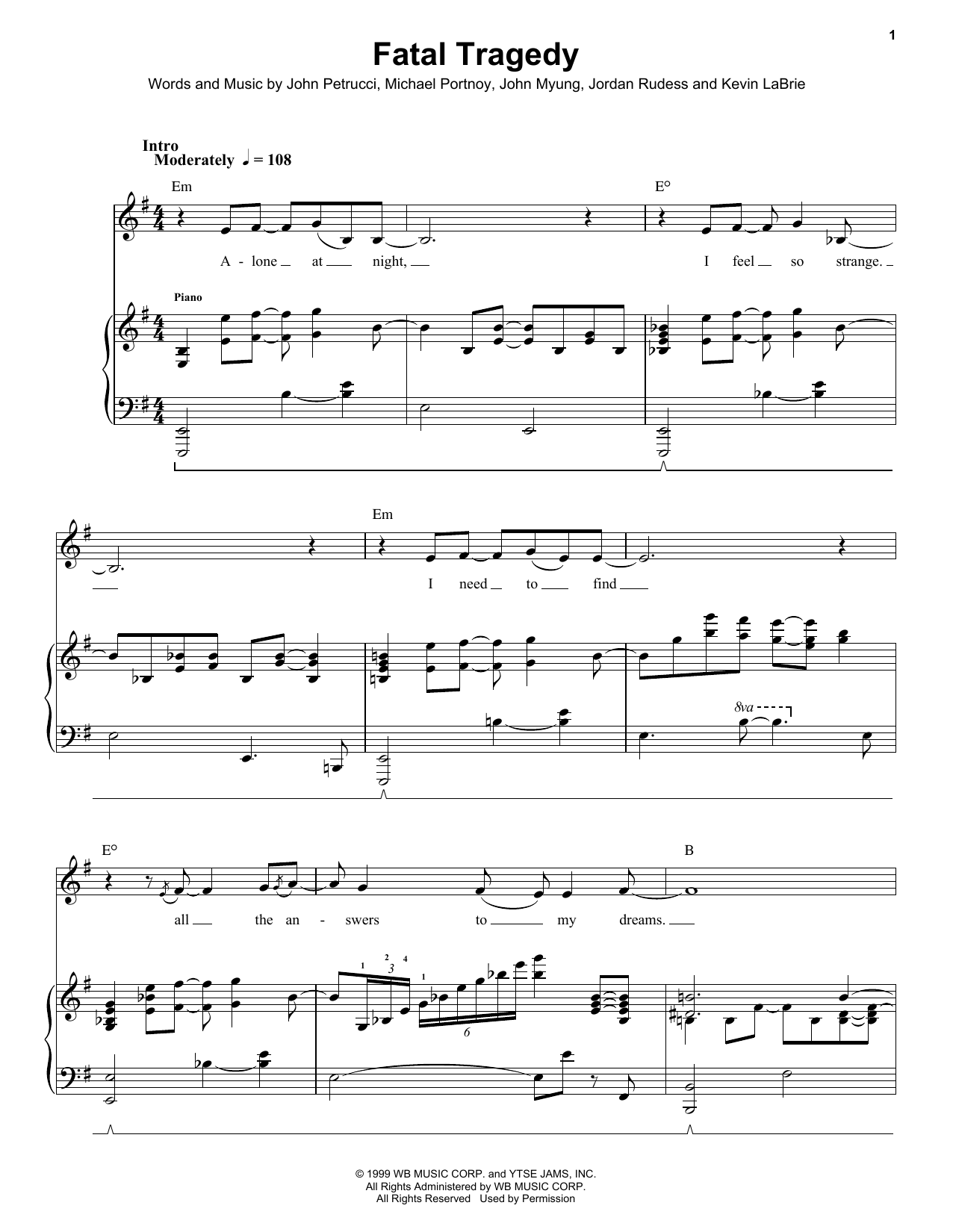Download Dream Theater Fatal Tragedy Sheet Music