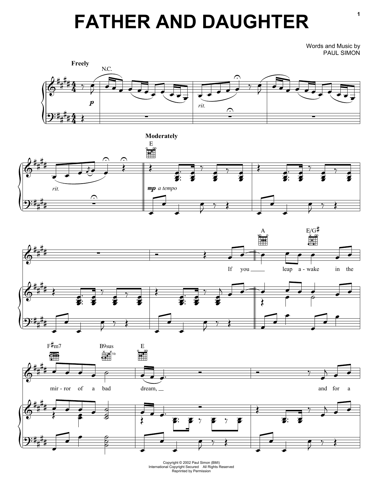 Download Paul Simon Father And Daughter Sheet Music