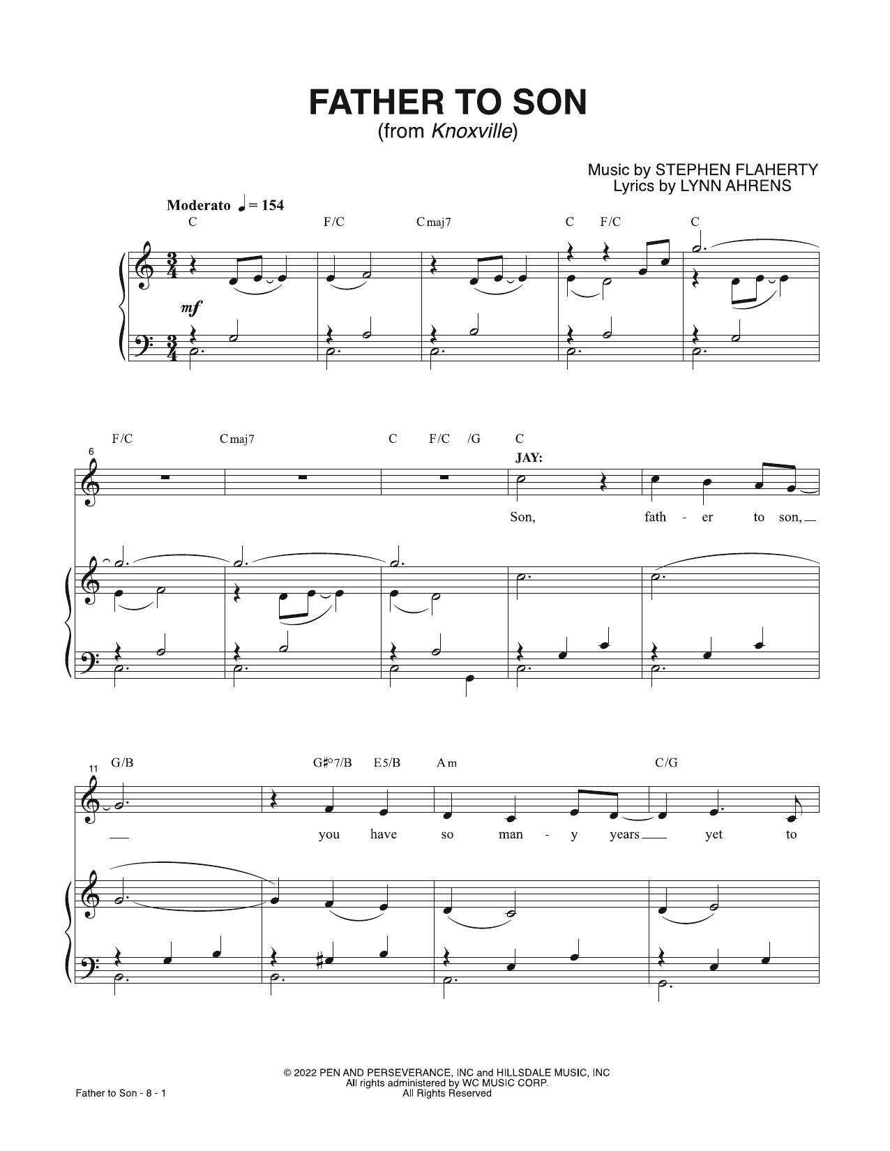 Lynn Ahrens & Stephen Flaherty Father To Son (from Knoxville) sheet music notes printable PDF score