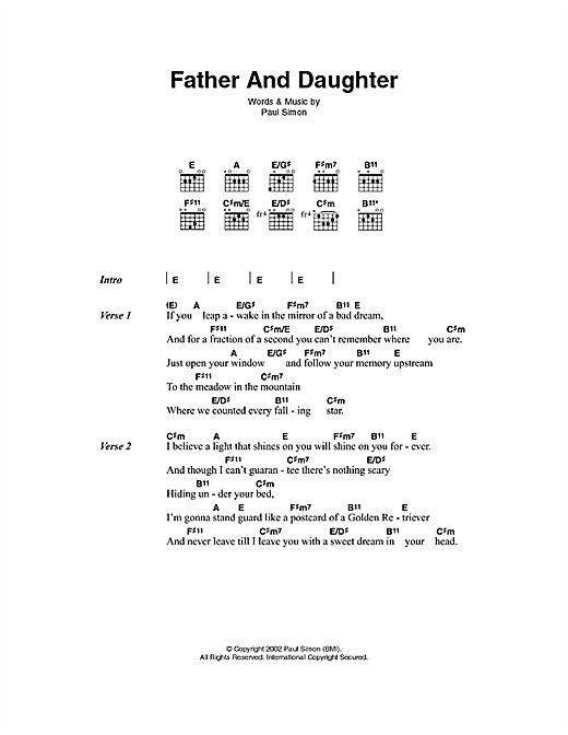Paul Simon Father And Daughter sheet music notes printable PDF score