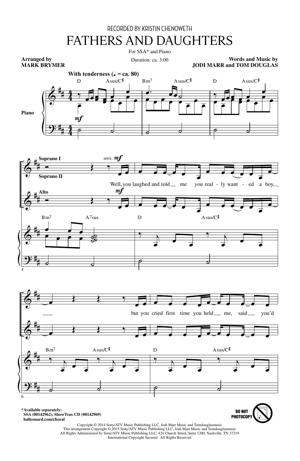 Download Kristen Chenoweth Fathers And Daughters (arr. Mark Brymer Sheet Music