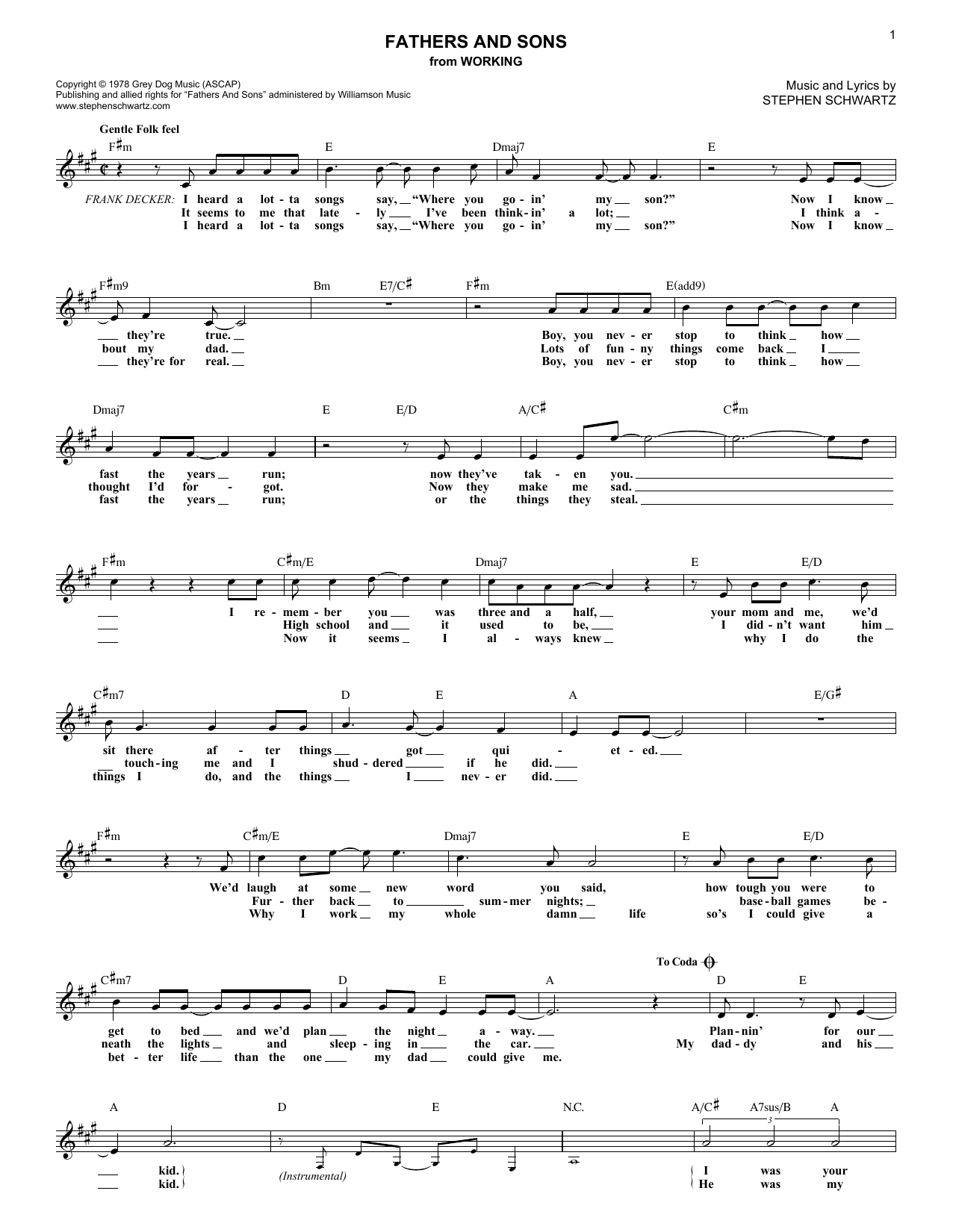 Download Stephen Schwartz Fathers And Sons Sheet Music
