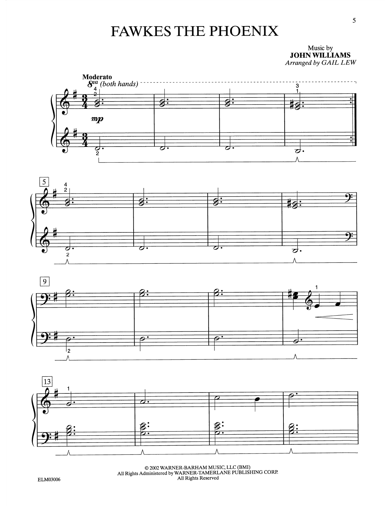 Download John Williams Fawkes The Phoenix (from Harry Potter) Sheet Music