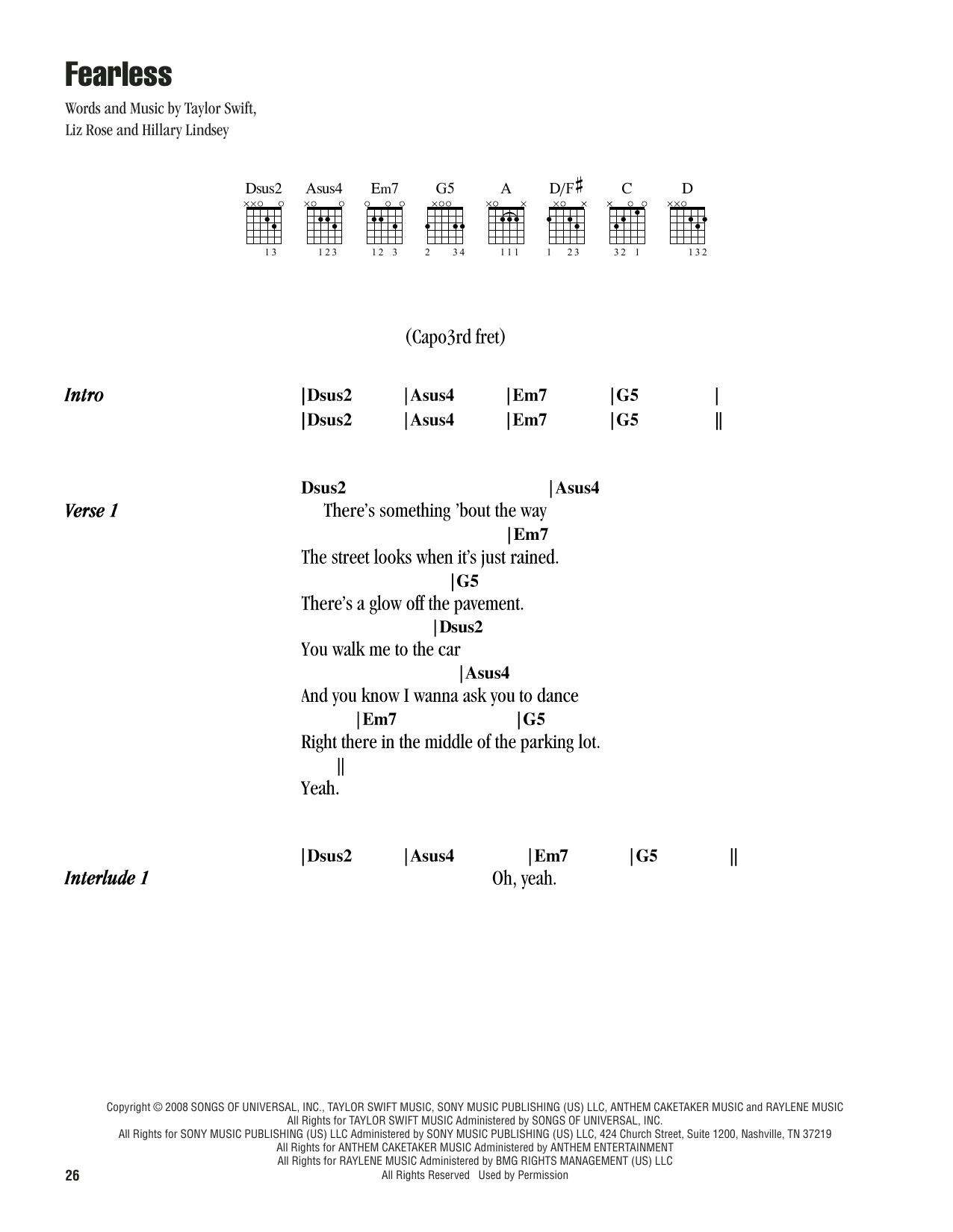 Download Taylor Swift Fearless Sheet Music