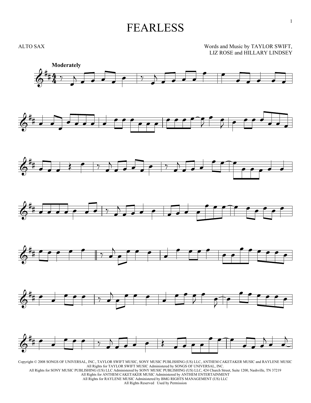 Download Taylor Swift Fearless Sheet Music