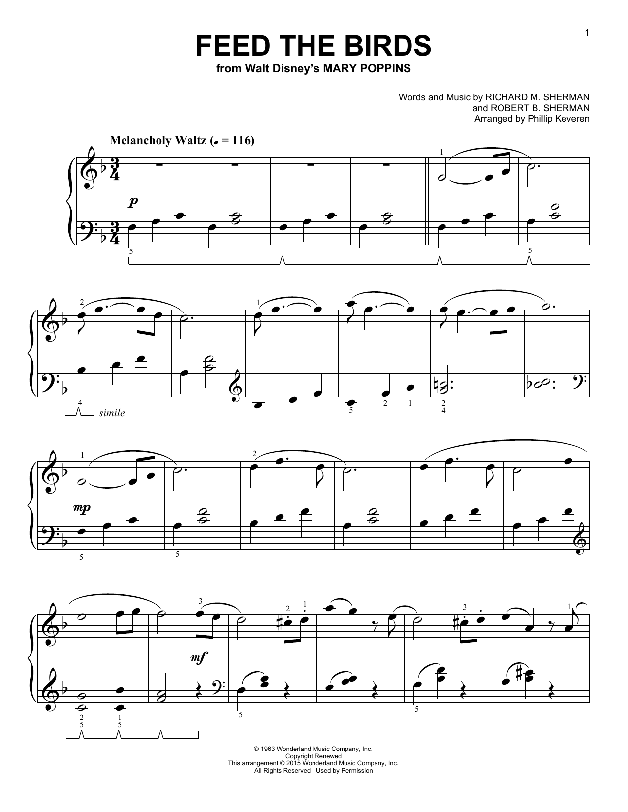 Download Sherman Brothers Feed The Birds [Classical version] (fro Sheet Music