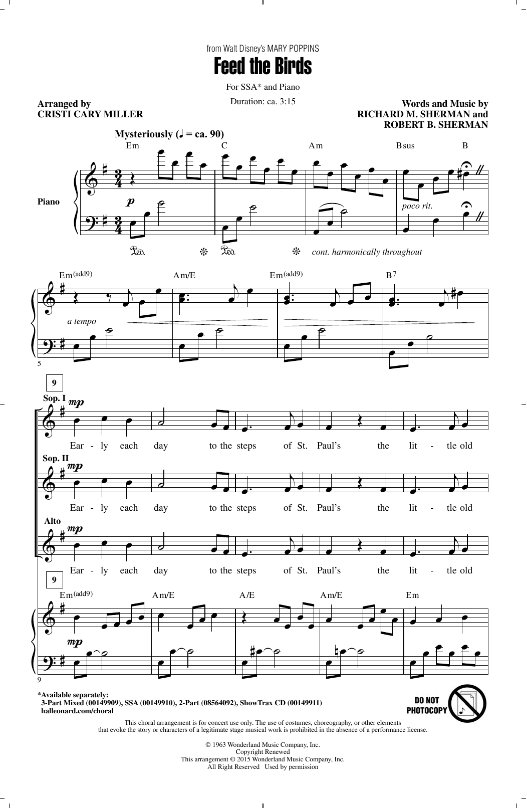 Download Sherman Brothers Feed The Birds (arr. Cristi Cary Miller Sheet Music