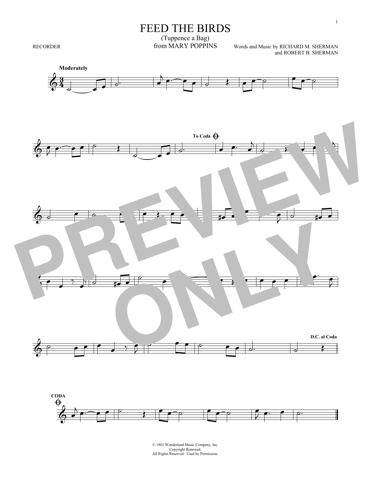 Download Sherman Brothers Feed The Birds (Tuppence A Bag) (from M Sheet Music