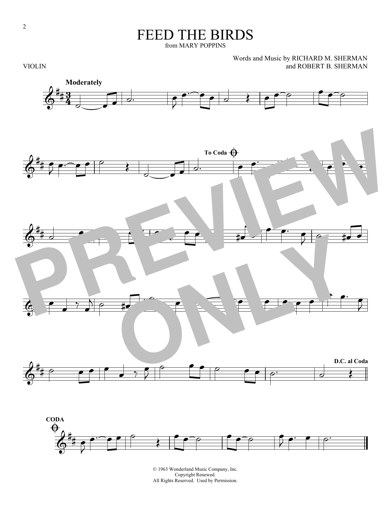 Download Sherman Brothers Feed The Birds (Tuppence A Bag) Sheet Music