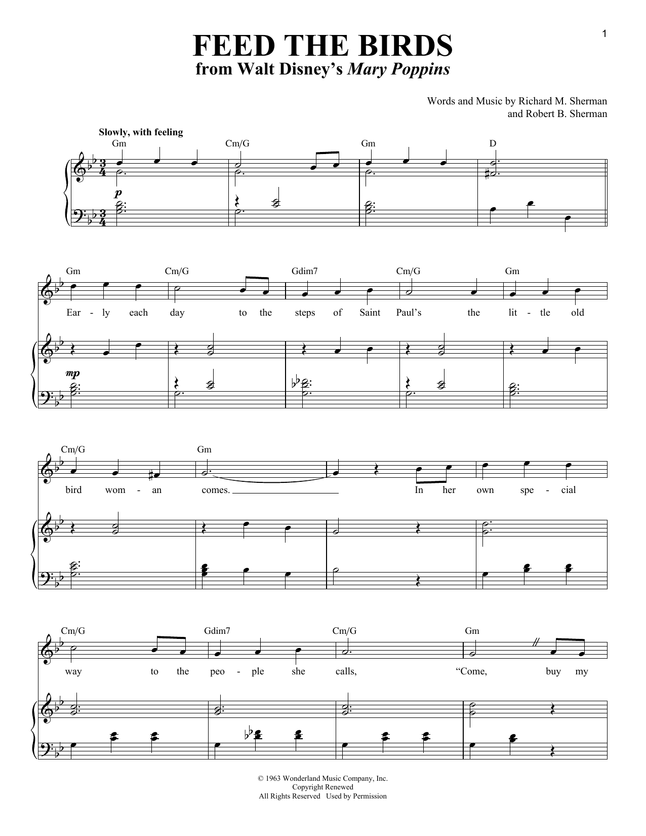 Download Sherman Brothers Feed The Birds Sheet Music
