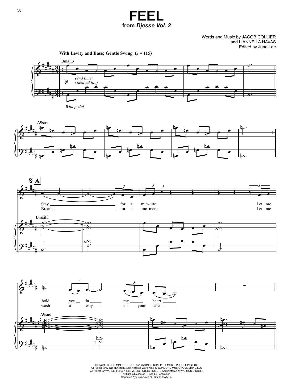 Jacob Collier Feel (feat. Lianne La Havas) sheet music notes printable PDF score
