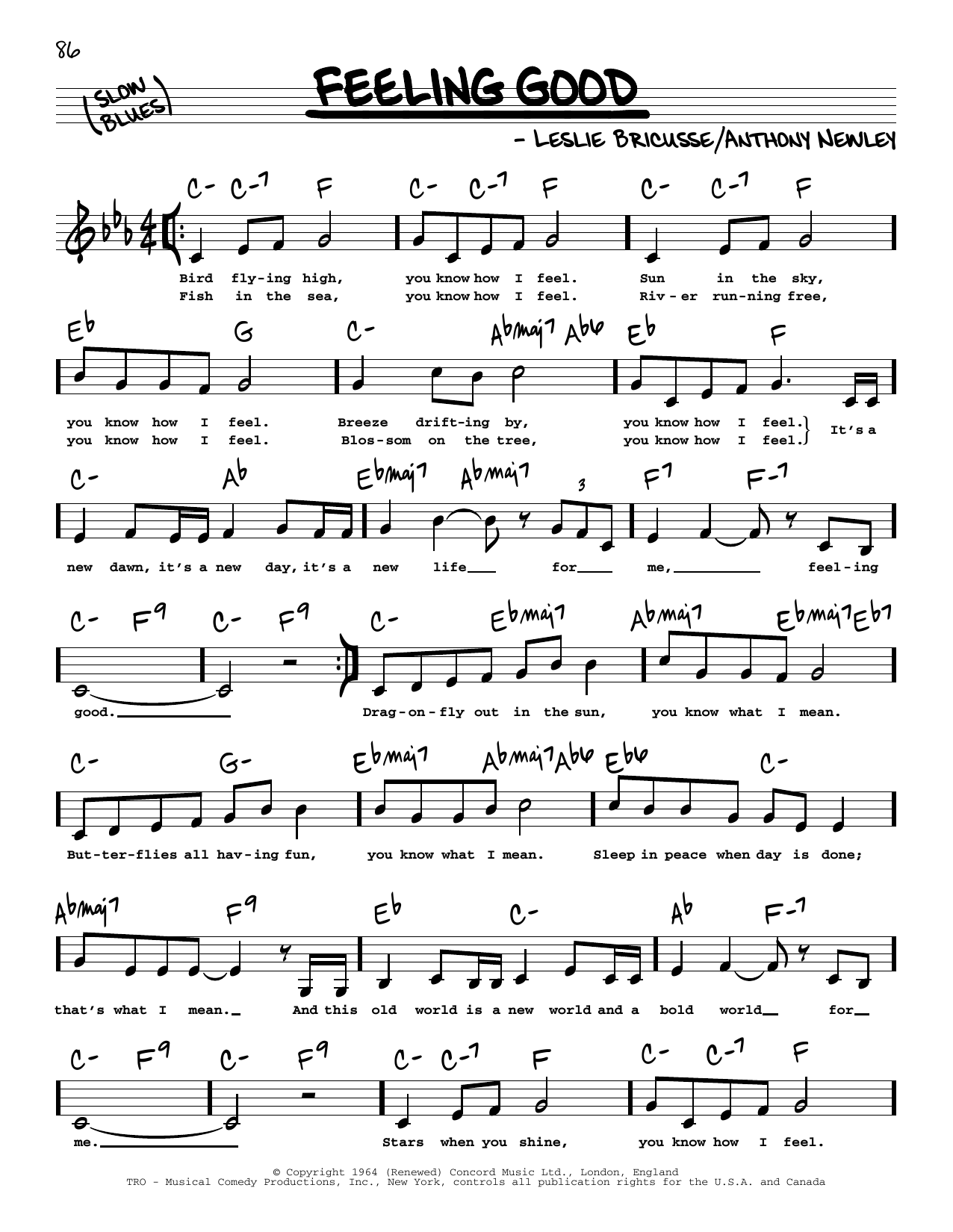 Michael Buble Feeling Good (Low Voice) sheet music notes printable PDF score