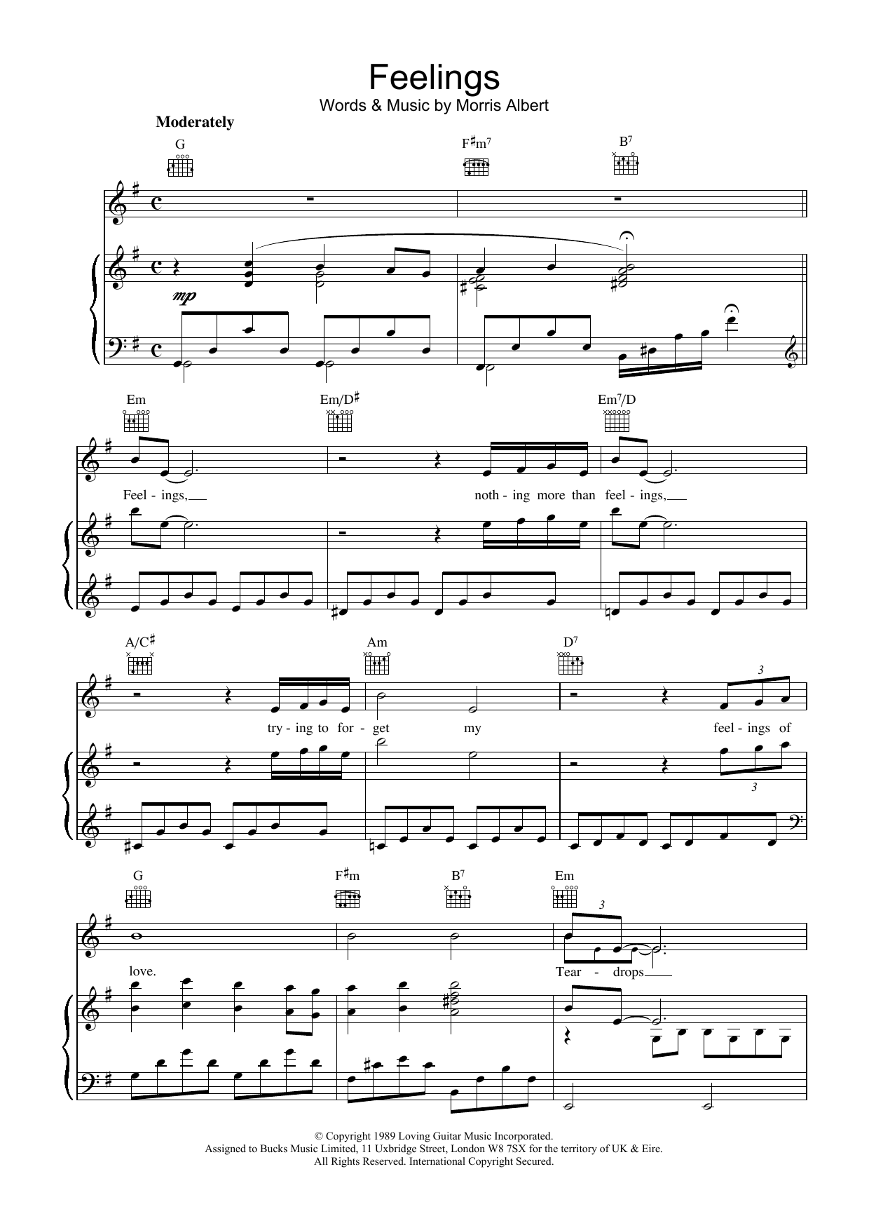Morris Albert Feelings (Dime) sheet music notes printable PDF score