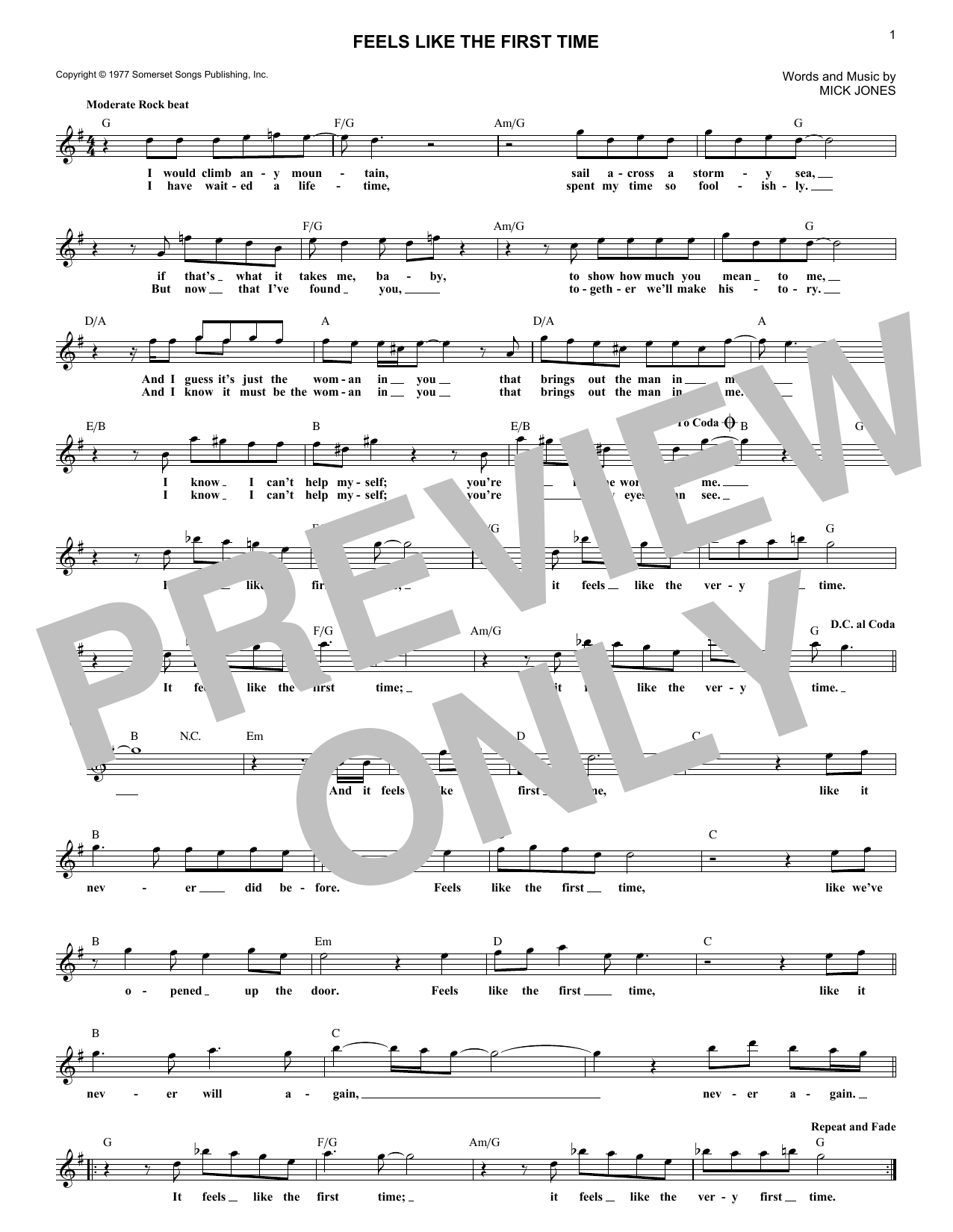 Download Foreigner Feels Like The First Time Sheet Music