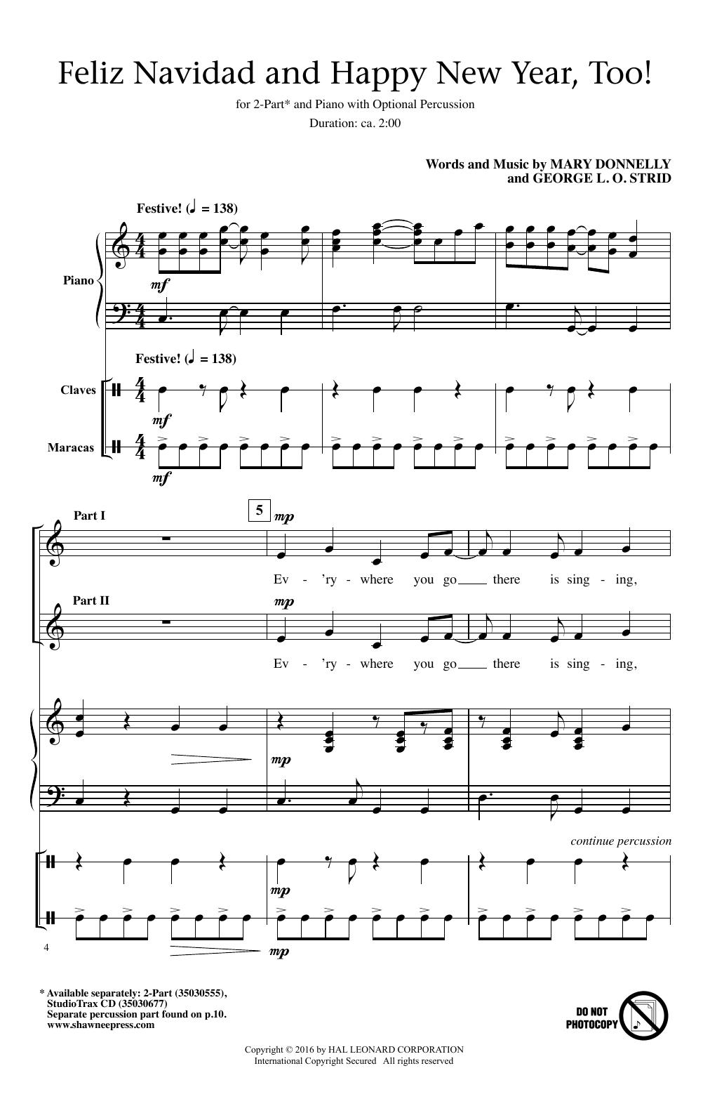 Download Mary Donnelly Feliz Navidad And Happy New Year, Too! Sheet Music