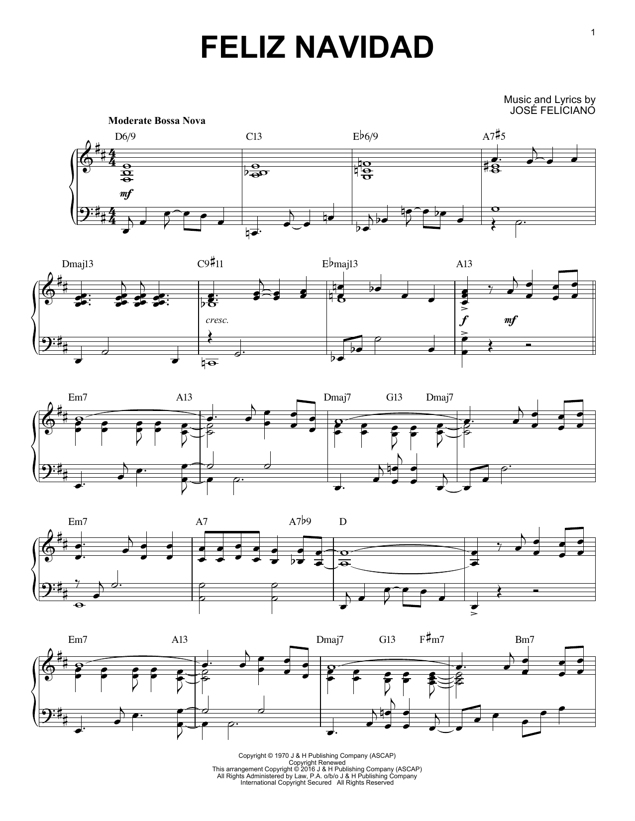 Download Jose Feliciano Feliz Navidad [Jazz version] (arr. Bren Sheet Music
