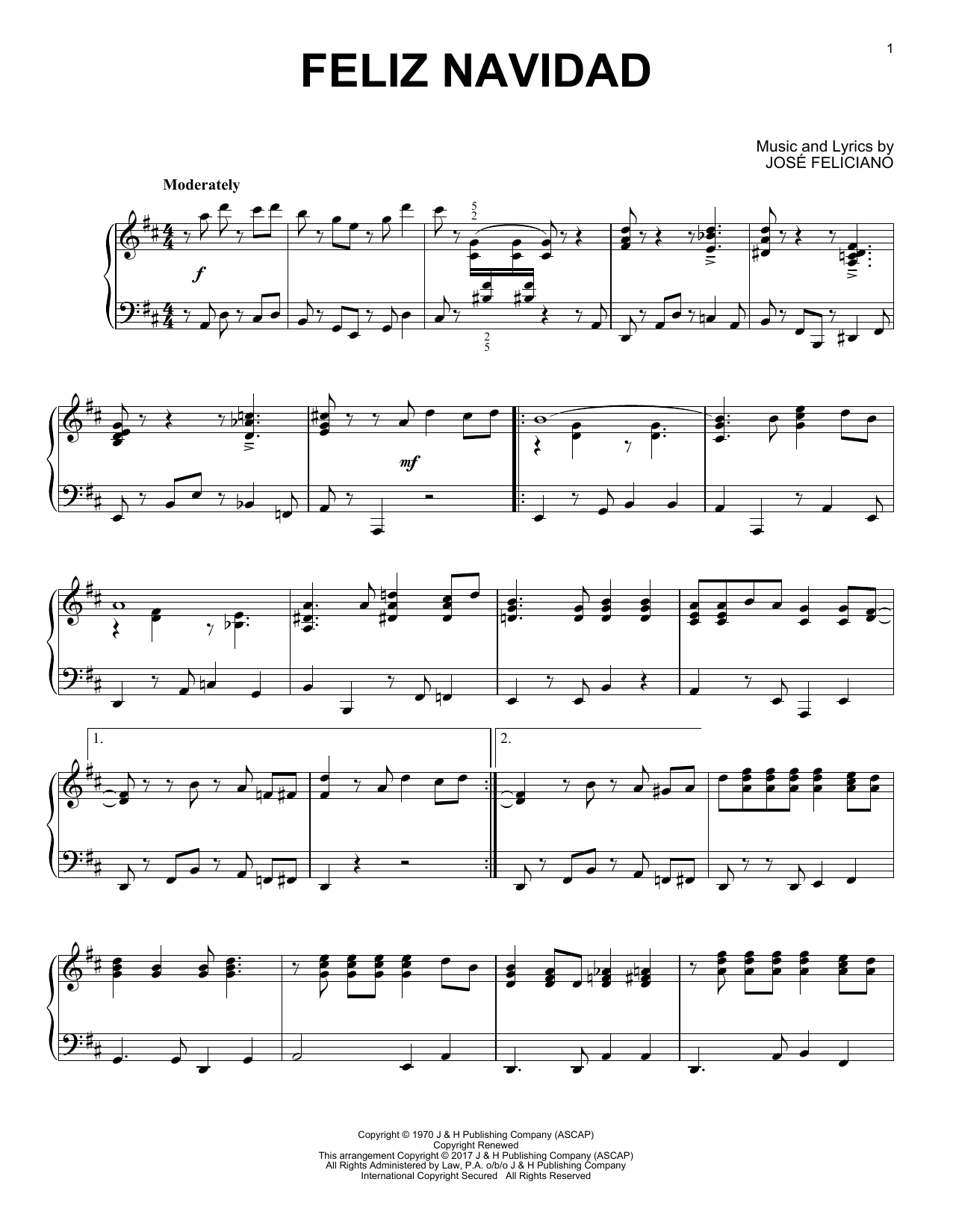 Download Jose Feliciano Feliz Navidad [Jazz version] Sheet Music