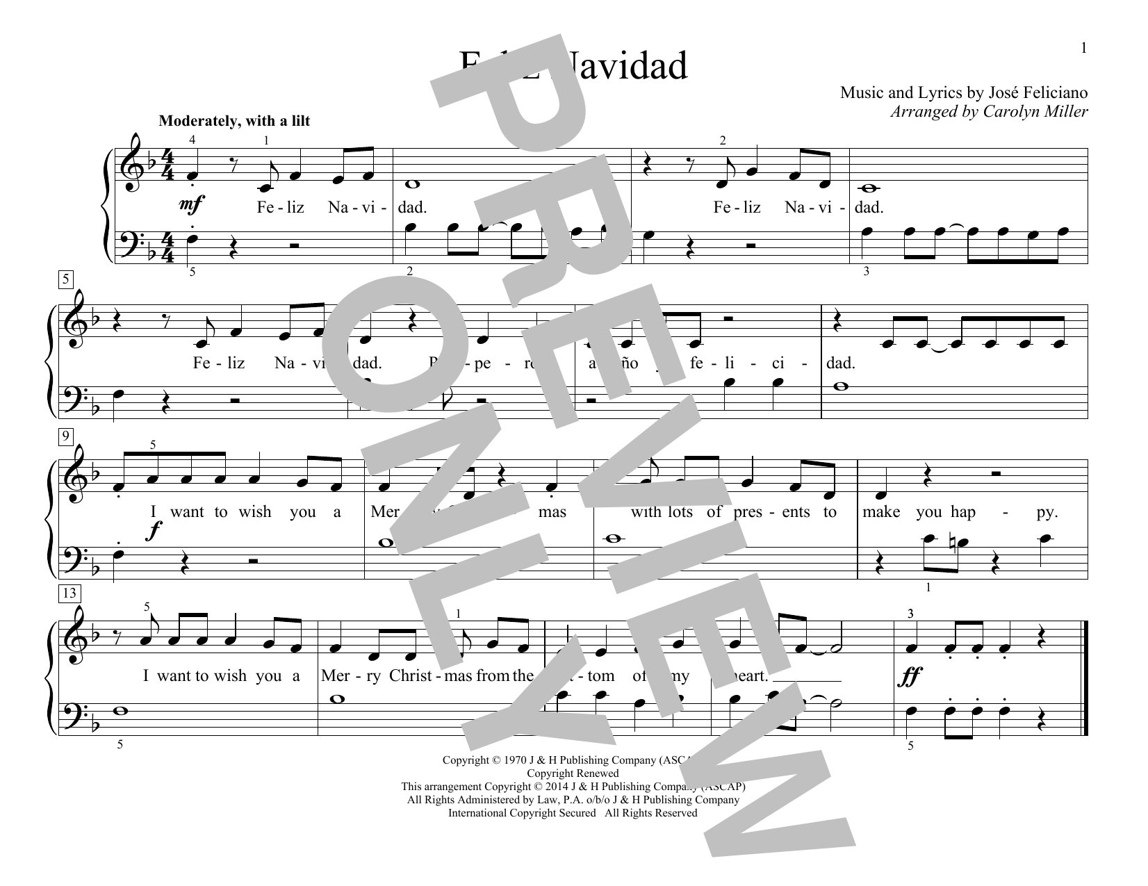 Download Jose Feliciano Feliz Navidad Sheet Music