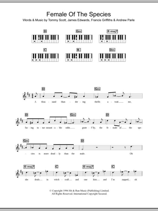 Download Space Female Of The Species Sheet Music