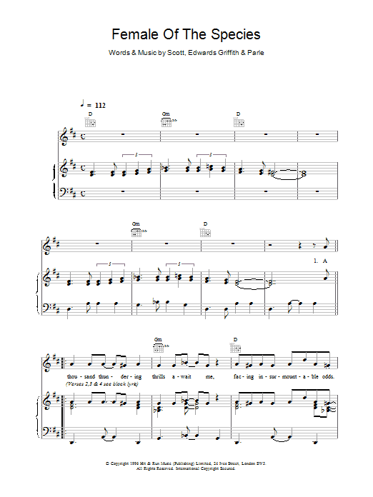 Space Female Of The Species sheet music notes printable PDF score