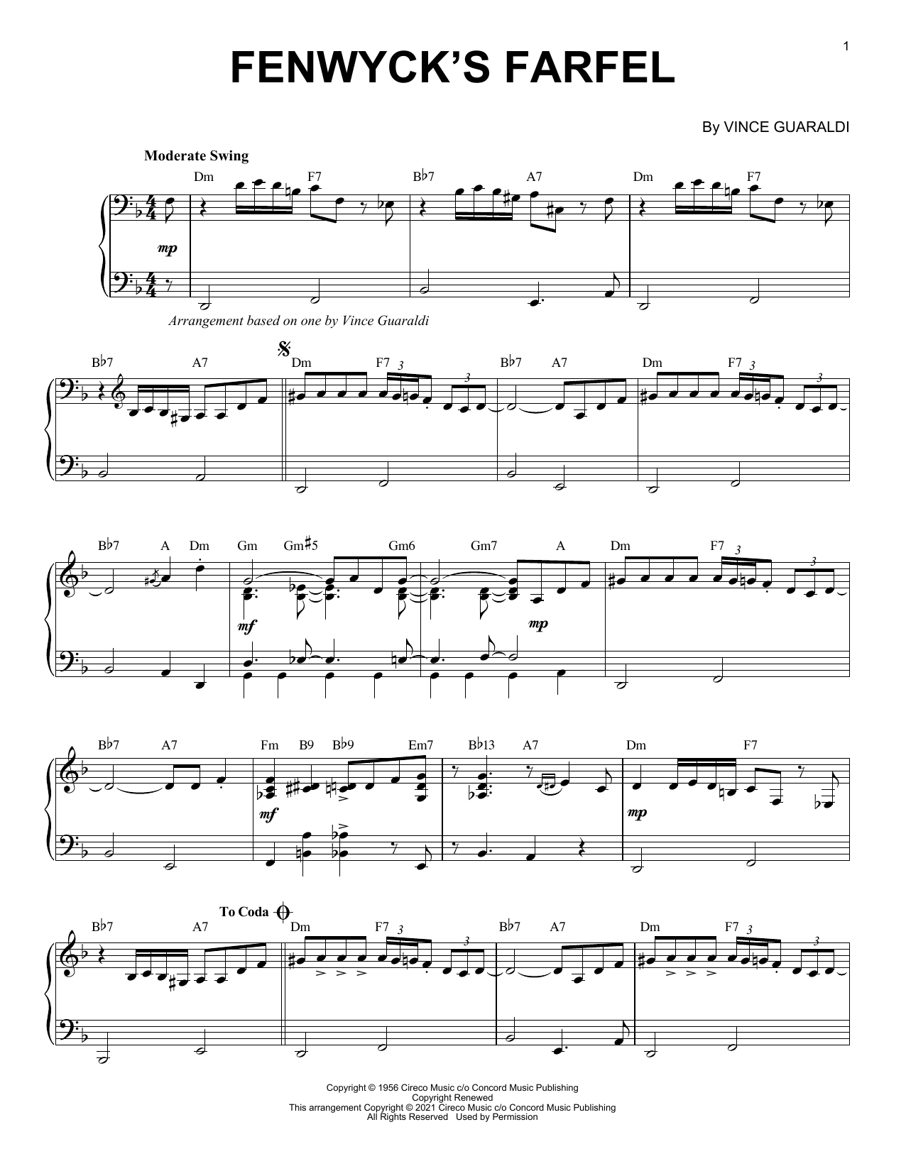 Download Vince Guaraldi Fenwyck's Farfel [Jazz version] (arr. B Sheet Music