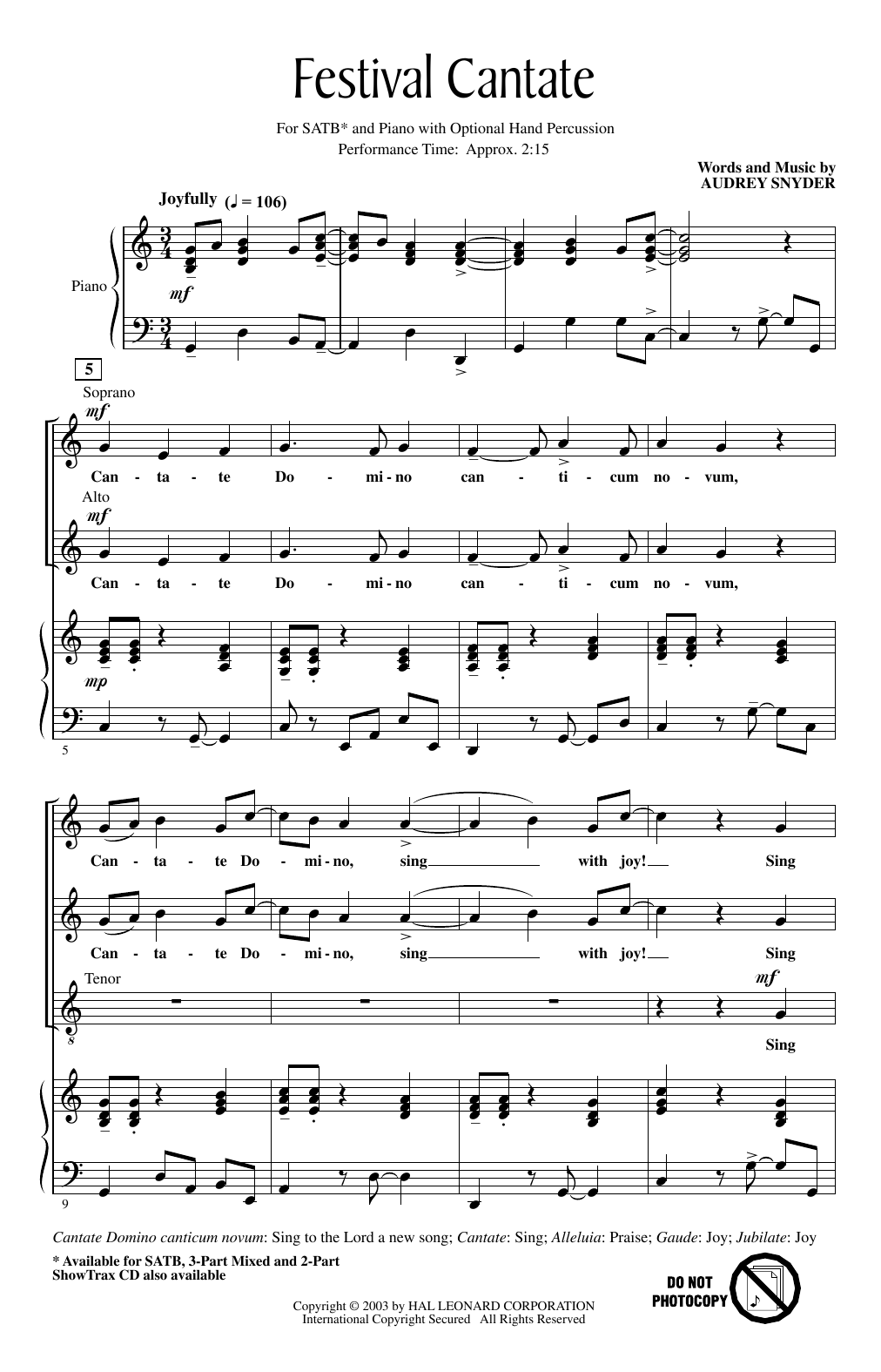 Download Audrey Snyder Festival Cantate Sheet Music