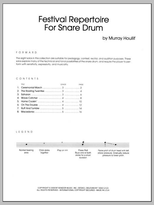 Download Murray Houllif Festival Repertoire For Snare Drum Sheet Music
