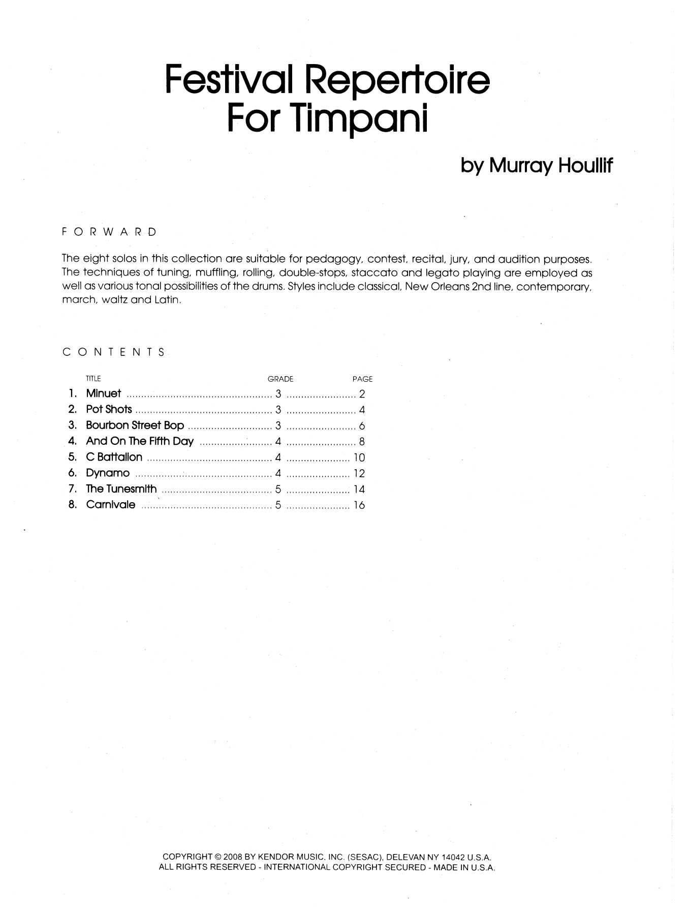 Download Murray Houllif Festival Repertoire For Timpani Sheet Music